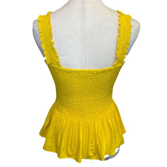Elodie Women Tank Top Yellow Smocked Square Neck Peplum Medium Excellent - Picture 3 of 10